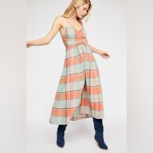 Free People Donna Plaid Halter Midi Dress